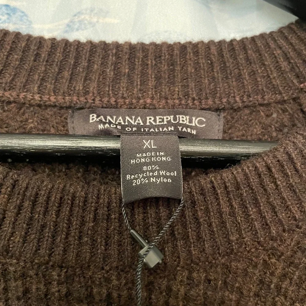 Banana Republic Italian Merino Wool Blend Waffle Knit Sweater Brown Mens XL Y2K